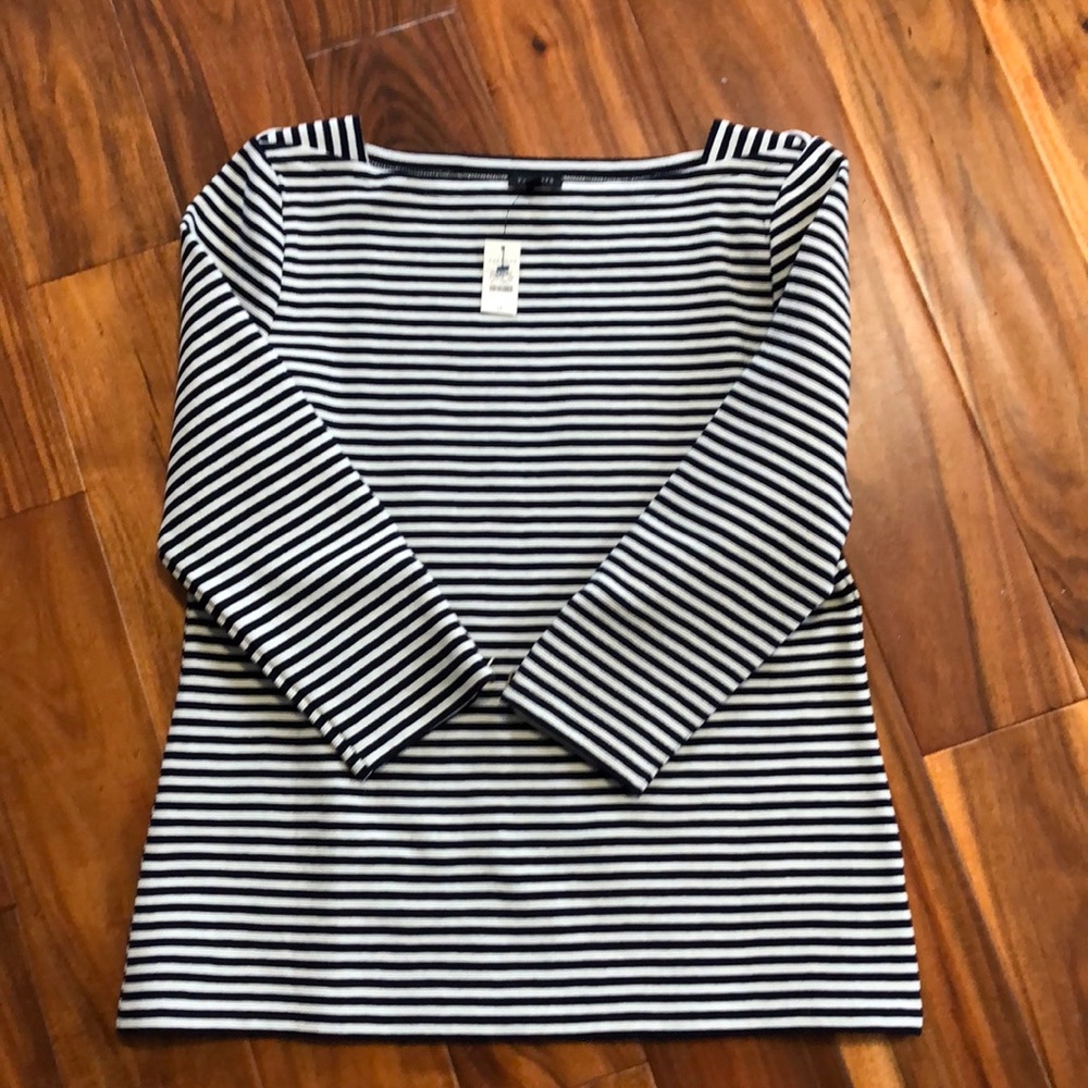 Talbots navy and white top